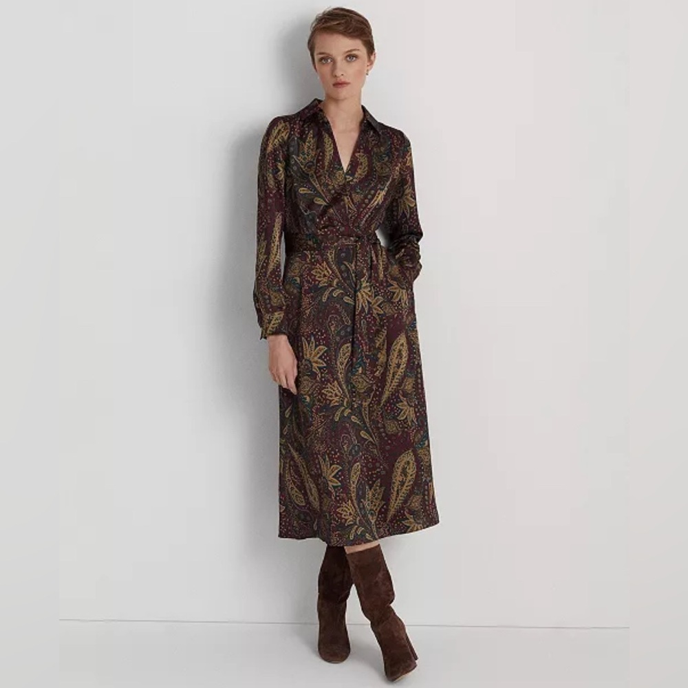 Paisley Charmeuse Midi Dress, Size 6, Like new